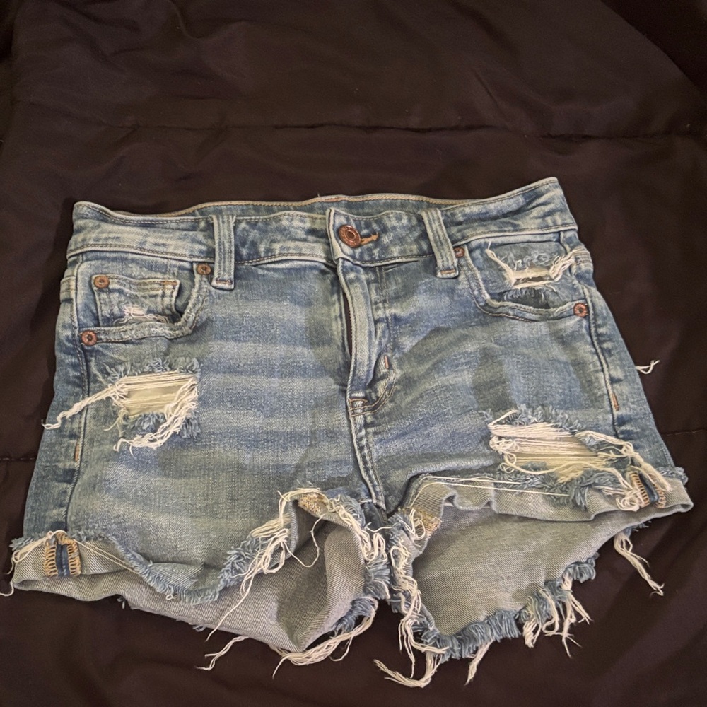American Eagle Outfitters Blue Distressed Jean Shorts